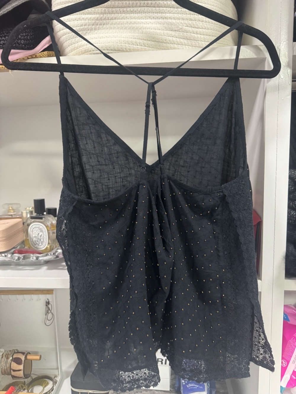 Indah Los Angeles Black Sheer Studded Lace Cami – Boho Sexy Top - Picture 4 of 5